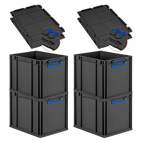 Proregal  Euroboxen-Set 4x Eurobox NextGen Color mit Scharnierdeckel und Verschlüssen