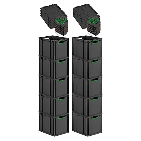 Proregal  Euroboxen-Set 10x Eurobox NextGen Color mit Auflagedeckel und Schiebeschnappverschlüsse