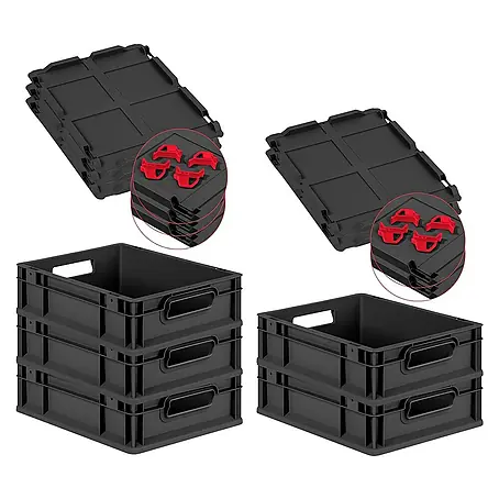 Proregal  Euroboxen-Set 5x Eurobox NextGen Grip mit Scharnierdeckel und roten Verschlüssen