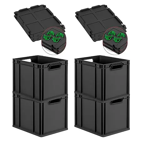 Proregal  Euroboxen-Set 4x Eurobox NextGen Grip mit Scharnierdeckel und grünen Verschlüssen