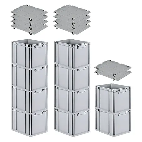 Proregal  Euroboxen-Set 10x Eurobox NextGen Grip mit Auflagedeckel inkl. 4 schwarzen Verschlüssen