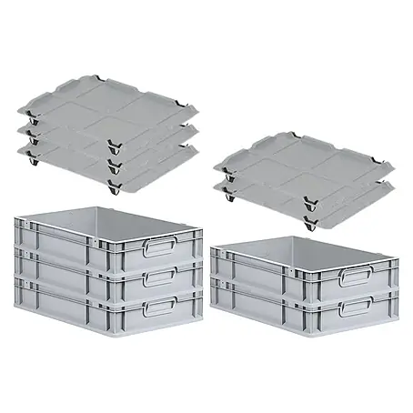 Proregal  Euroboxen-Set 5x Eurobox NextGen Economy mit Auflagedeckel und 4x Verschlüsse Schwarz
