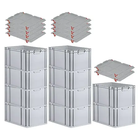 Proregal  Euroboxen-Set 10x Eurobox NextGen Economy mit Auflagedeckel und 4x Verschlüsse Rot