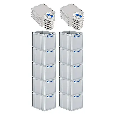 Proregal  Euroboxen-Set 10x Eurobox NextGen Color mit Scharnierdeckel und Verschlüssen
