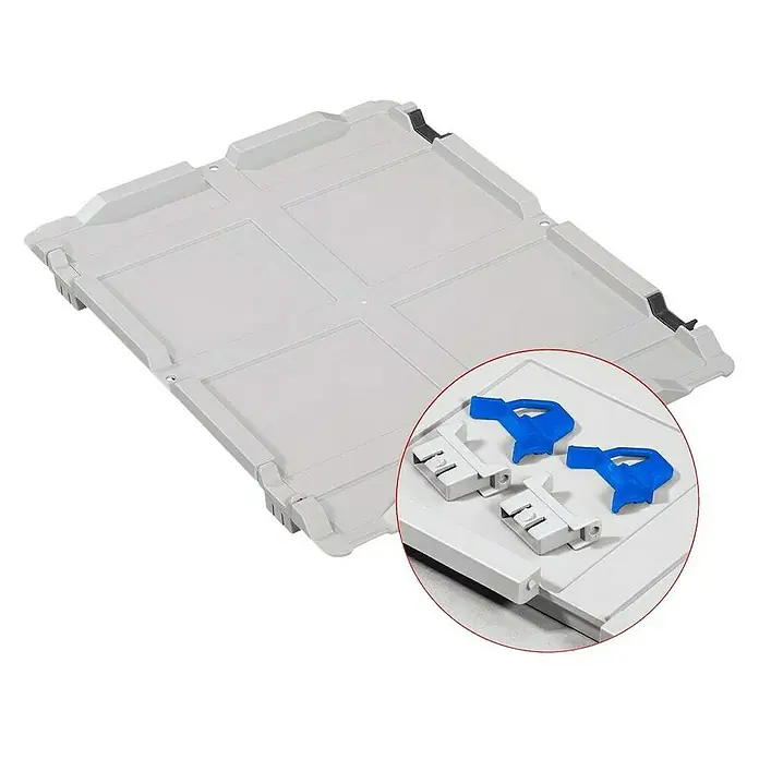 Proregal Euroboxen-Set 10x Eurobox NextGen Color mit Scharnierdeckel und Verschlüssen - Kunststoff, Grau, Blau, 10 Stk. - Detailliertes Bild einer grauen Kunststoffbox mit blauen Verschlüssen, ideal für Lagerung und Transport.