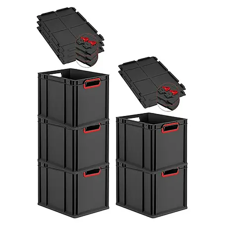 Proregal  Euroboxen-Set 5x Eurobox NextGen Color mit Scharnierdeckel und Verschlüssen