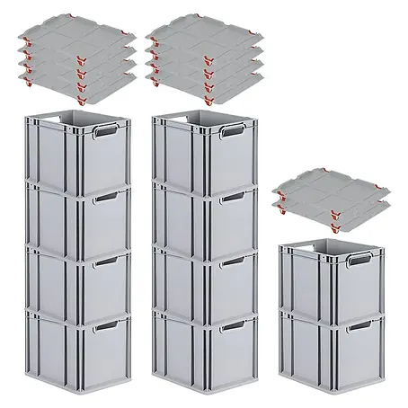 Proregal  Euroboxen-Set 10x Eurobox NextGen Grip mit Auflagedeckel inkl. 4 roten Verschlüssen