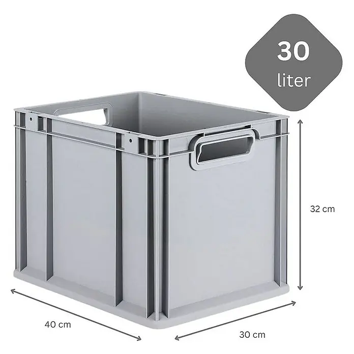 Proregal Euroboxen-Set 10x Eurobox NextGen Grip mit Auflagedeckel inkl. 4 roten Verschlüssen - Kunststoff, Grau, 10 Stk. - Graue 30-Liter-Kunststoffbox mit Griffen und Maßen für Lagerung und Organisation. Ideal für Werkstatt, Lager oder Haushalt.