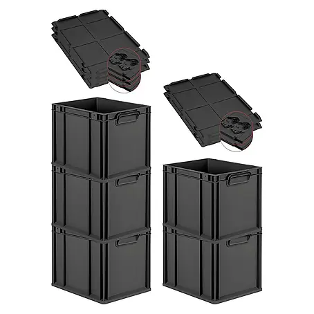 Proregal  Euroboxen-Set 5x Eurobox NextGen Grip mit Scharnierdeckel und schwarzen Verschlüssen