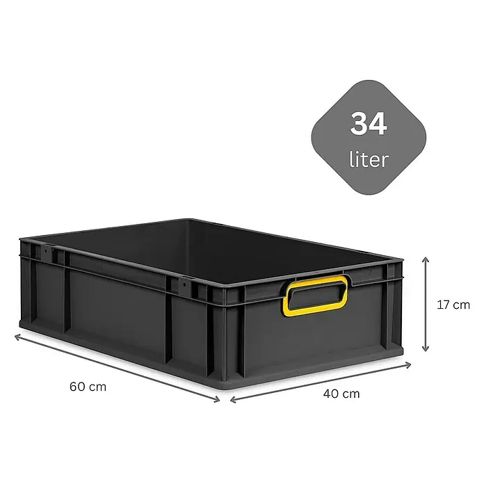 Proregal Euroboxen-Set 5x Eurobox NextGen Color - L x B x H: 60 x 40 x 17 cm, Kunststoff, Schwarz, Gelb, 5 Stk. - Schwarze Kunststoffbox mit den Maßen 60 x 40 x 17 cm und einem Volumen von 34 Litern.