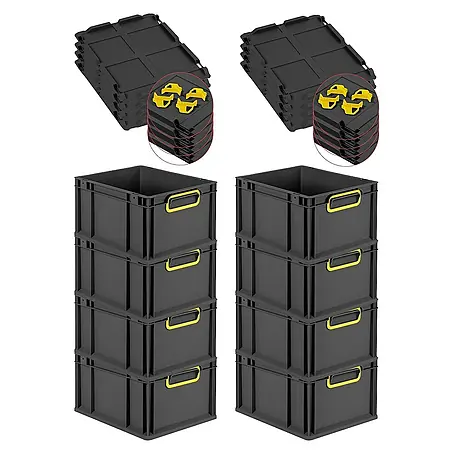 Proregal  Euroboxen-Set 8x Eurobox NextGen Color mit Auflagedeckel und Schiebeschnappverschlüsse