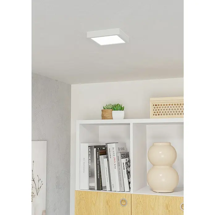Eglo Fueva 6 Foco downlight de superficie LED - 7 W, L x An x Al: 15 x 15 x 2 cm, Blanco, Blanco frío - Lámpara de techo cuadrada en el techo, que proporciona una iluminación moderna y brillante para el espacio interior.