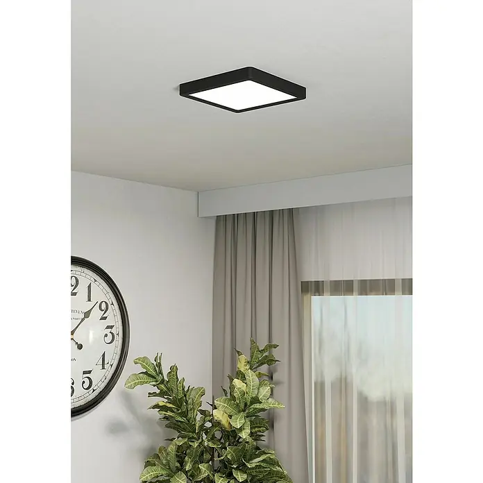Eglo Fueva 6 Downlight LED empotrable - 10,5 W, L x An x Al: 22 x 22 x 2 cm, Negro, Blanco frío - Lámpara de techo cuadrada negra que emite una luz blanca brillante, creando un ambiente moderno y elegante en cualquier habitación.
