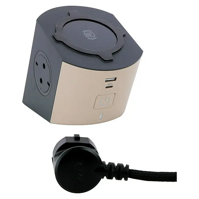 Legrand Base de enchufe múltiple Power Charging - Topo/Negro, Con interruptor - Regleta con puertos USB y carga inalámbrica para cargar cómodamente varios dispositivos.
