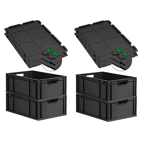 Proregal  Euroboxen-Set 4x Eurobox NextGen Grip mit Scharnierdeckel und grünen Verschlüssen