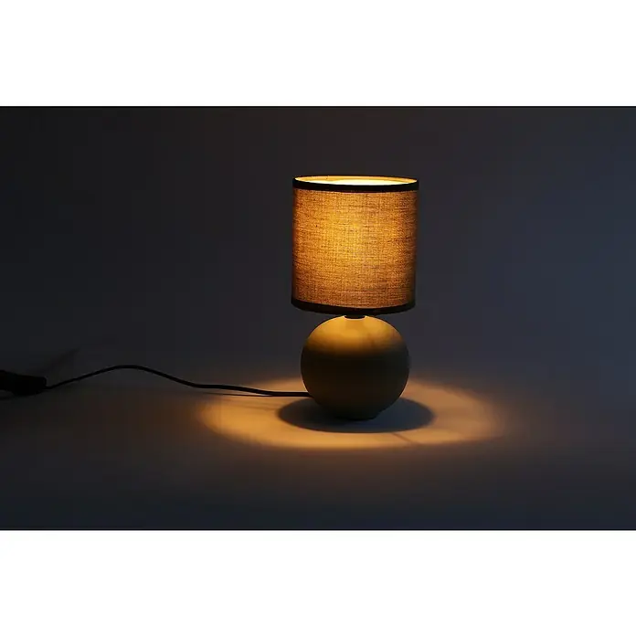 Idp Lampshades Lámpara de sobremesa redonda Loula - 40 W, Marrón, E14 - Elegante lámpara de mesa con base redonda y pantalla de tela proporciona una luz cálida y crea un ambiente acogedor en la habitación.