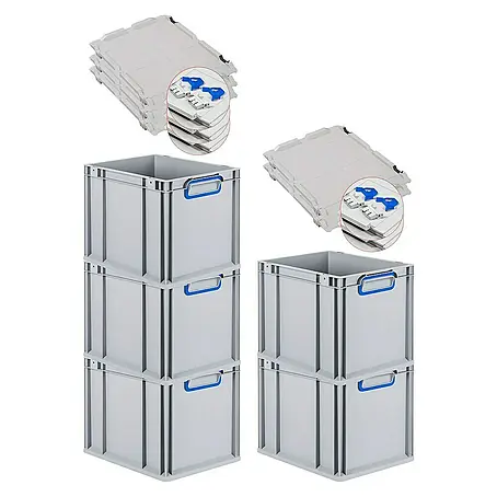 Proregal  Euroboxen-Set 5x Eurobox NextGen Color mit Scharnierdeckel und Verschlüssen