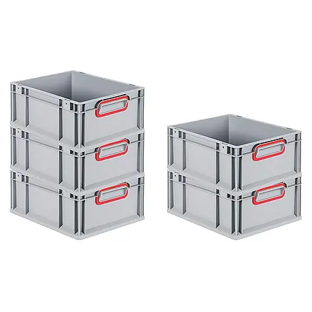 SparSet 5x Eurobox NextGen Color | HxBxT 17x30x40cm | 16 Liter | Griffe rot geschlossen | Glatter Boden | Grau | Eurobehälter, Transportbox, Transportbehälter, Stapelbehälter