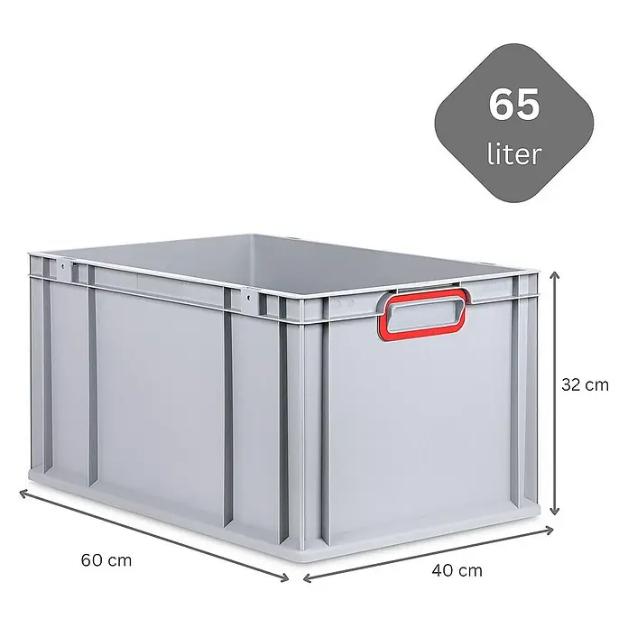 Proregal Euroboxen-Set 3x Eurobox NextGen Color - L x B x H: 60 x 40 x 32 cm, Kunststoff, Grau, Rot, 3 Stk. - Graue Kunststoffbox mit roten Griffen und den Maßen 60 x 40 x 32 cm, Volumen 65 Liter.