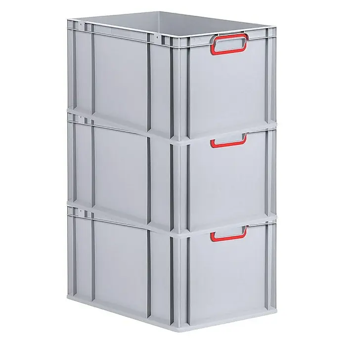 Proregal Euroboxen-Set 3x Eurobox NextGen Color - L x B x H: 60 x 40 x 32 cm, Kunststoff, Grau, Rot, 3 Stk. - Drei übereinander gestapelte, graue Lagerboxen mit roten Griffen, die für Ordnung und Übersicht sorgen. Ideal für Lagerung und Transport.