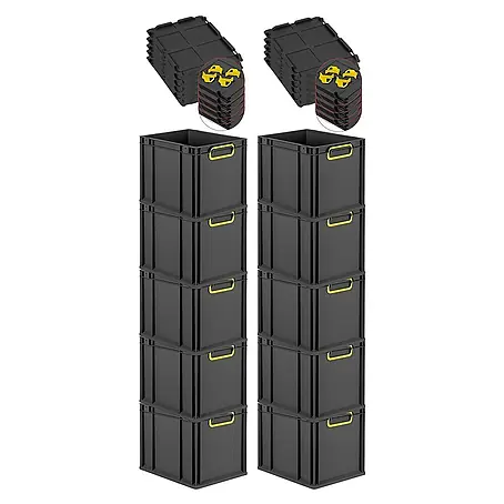 Proregal  Euroboxen-Set 10x Eurobox NextGen Color mit Auflagedeckel und Schiebeschnappverschlüsse