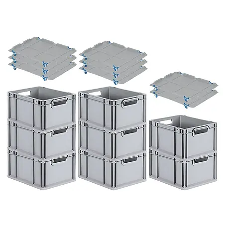 Proregal  Euroboxen-Set 8x Eurobox NextGen Economy mit Auflagedeckel und 4x Verschlüsse Blau
