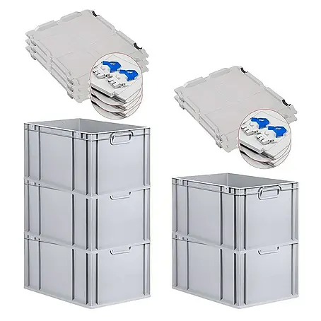 Proregal  Euroboxen-Set 5x Eurobox NextGen Grip mit Scharnierdeckel und blauen Verschlüssen