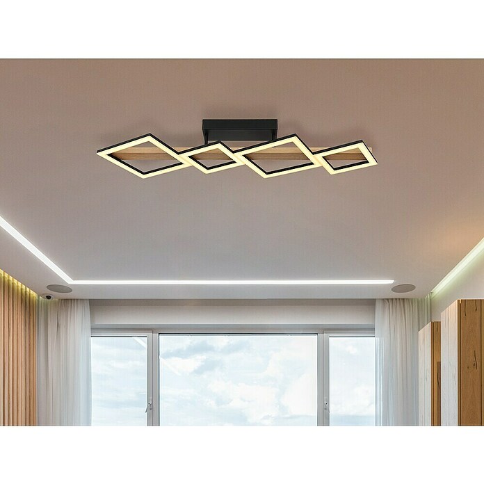 Globo LED-Deckenleuchte Dustin (35 W, L x B x H: 920 x 300 x 130 mm, Schwarz/Braun, Warmweiß) | BAUHAUS