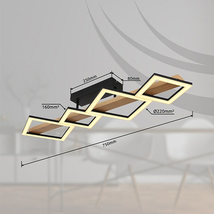 Globo LED-Deckenleuchte Dustin (35 W, L x B x H: 920 x 300 x 130 mm, Schwarz/Braun, Warmweiß) | BAUHAUS