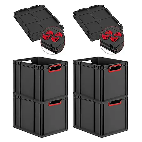 Proregal  Euroboxen-Set 4x Eurobox NextGen Color mit Auflagedeckel und Schiebeschnappverschlüsse