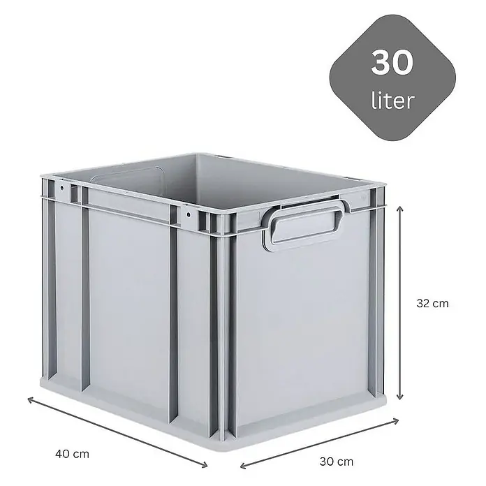 Proregal Euroboxen-Set 10x Eurobox NextGen Grip mit Auflagedeckel inkl. 4 roten Verschlüssen - Kunststoff, Grau, 10 Stk. - Graue 30-Liter-Lagerkiste aus Kunststoff mit den Maßen 40 x 30 x 32 cm. Ideal für die Lagerung.