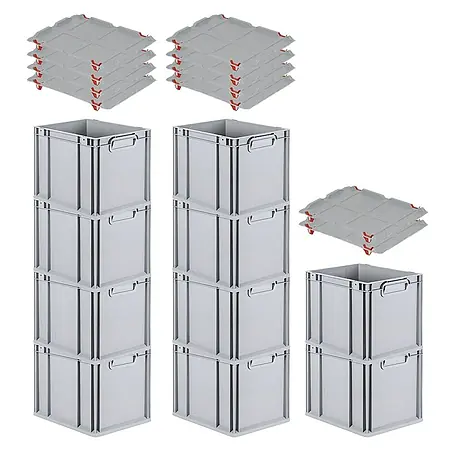 Proregal  Euroboxen-Set 10x Eurobox NextGen Grip mit Auflagedeckel inkl. 4 roten Verschlüssen