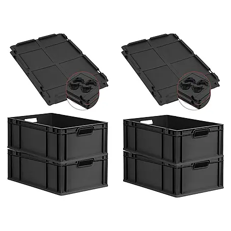 Proregal  Euroboxen-Set 4x Eurobox NextGen Grip mit Auflagedeckel inkl. 4 schwarzen Verschlüssen