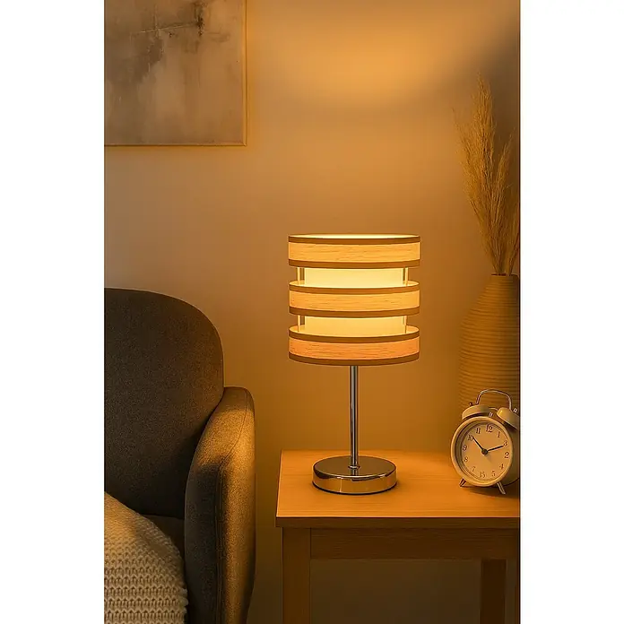 Tween Light Piano Lámpara de sobremesa redonda - 40 W, Ø x Al: 35 x 18 cm, Beige, E27 - La elegante lámpara de mesa con su pantalla de tres niveles proporciona una luz cálida. Un complemento perfecto para cualquier dormitorio o sala de estar.