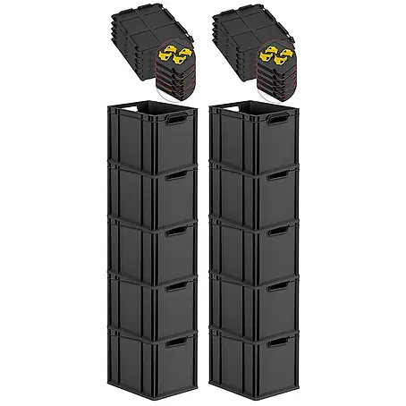 Proregal  Euroboxen-Set 10x Eurobox NextGen Grip mit Auflagedeckel inkl. 4 gelben Verschlüssen