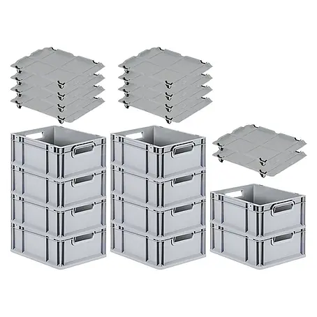 Proregal  Euroboxen-Set 10x Eurobox NextGen Economy mit Auflagedeckel und 4x Verschlüsse Schwarz