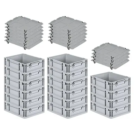 Proregal  Euroboxen-Set 16x Eurobox NextGen Economy mit Auflagedeckel und 4x Verschlüsse Schwarz