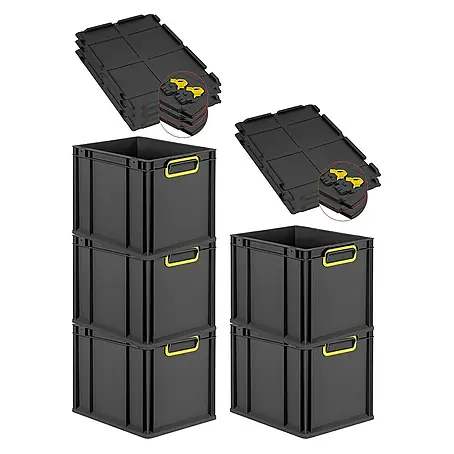 Proregal  Euroboxen-Set 5x Eurobox NextGen Color mit Scharnierdeckel und Verschlüssen