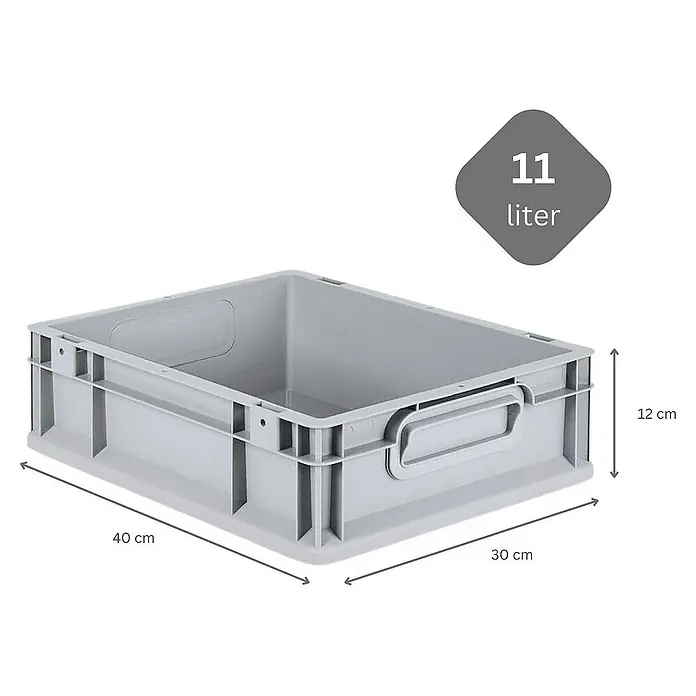 Proregal Euroboxen-Set 16x Eurobox NextGen Economy mit Auflagedeckel und 4x Verschlüsse Schwarz - Kunststoff, Grau, 16 Stk. - Graue 11-Liter-Kunststoffbox, ideal für Lagerung und Organisation mit den Maßen 40x30x12 cm. Robust und praktisch für vielfältige Anwendungen.