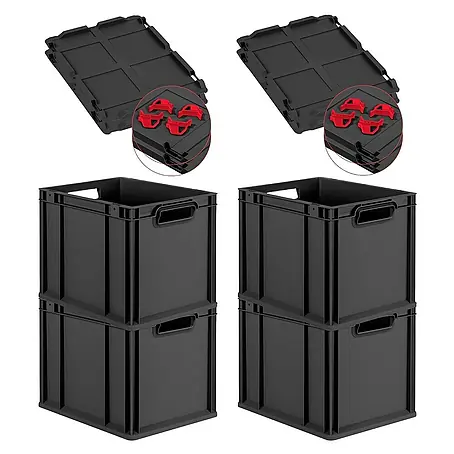 Proregal  Euroboxen-Set 4x Eurobox NextGen Grip mit Auflagedeckel inkl. 4 roten Verschlüssen
