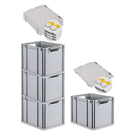 Proregal  Euroboxen-Set 4x Eurobox NextGen Grip mit Scharnierdeckel und gelben Verschlüssen