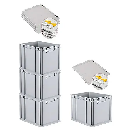 Proregal  Euroboxen-Set 4x Eurobox NextGen Grip mit Scharnierdeckel und gelben Verschlüssen