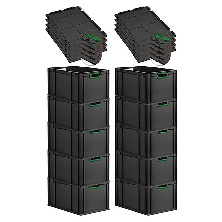 Proregal  Euroboxen-Set 10x Eurobox NextGen Color mit Scharnierdeckel und Verschlüssen