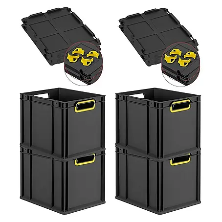 Proregal  Euroboxen-Set 4x Eurobox NextGen Color mit Auflagedeckel und Schiebeschnappverschlüsse