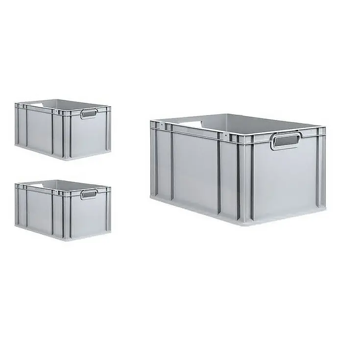 Proregal Euroboxen-Set 3x Eurobox NextGen Grip mit Scharnierdeckel und roten Verschlüssen - L x B x H: 60 x 40 x 32 cm, Kunststoff, Grau, 3 Stk. - Drei graue Kunststoffbehälter mit praktischen Griffen, ideal für Lagerung und Transport von diversen Gütern.