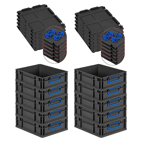 Proregal  Euroboxen-Set 10x Eurobox NextGen Color mit Auflagedeckel und Schiebeschnappverschlüsse