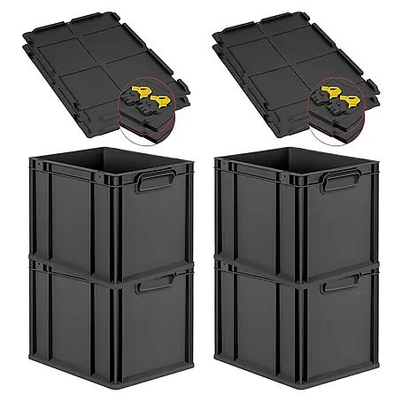 Proregal  Euroboxen-Set 4x Eurobox NextGen Grip mit Scharnierdeckel und gelben Verschlüssen