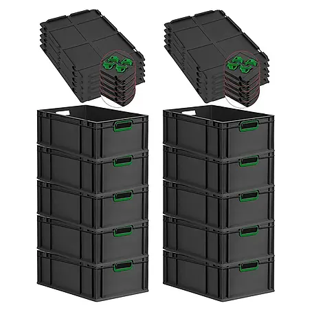Proregal  Euroboxen-Set 10x Eurobox NextGen Color mit Auflagedeckel und Schiebeschnappverschlüsse