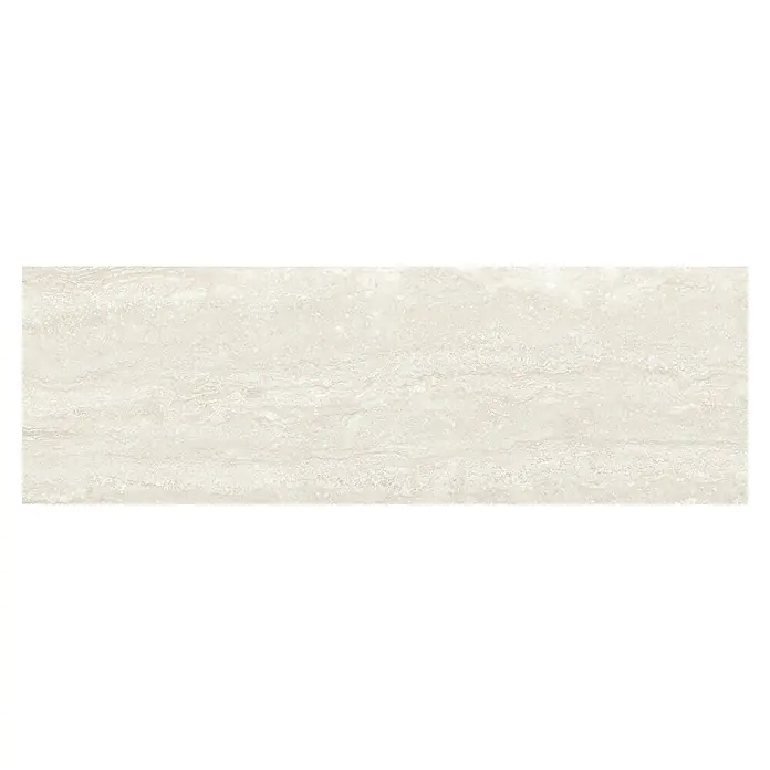 Revestimiento de pared Tivoli - 29,5 x 90 cm, Beige, Mate - Primer plano de una baldosa de travertino beige claro que muestra una textura ligeramente ondulada de aspecto natural, ideal para interiores modernos.