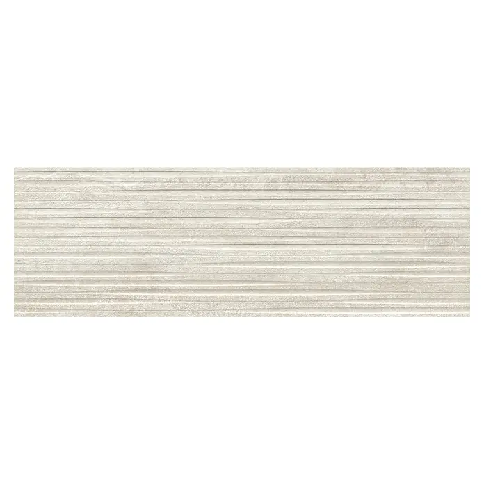 Revestimiento de pared Tivoli Decor - 29,5 x 90 cm, Beige, Mate - Baldosa de pared beige con textura horizontal ondulada para un diseño de habitación moderno y elegante.